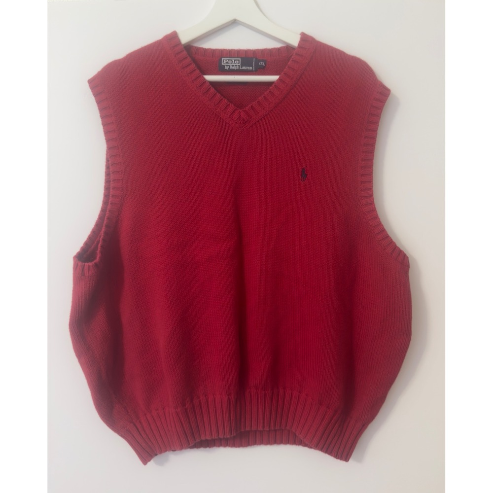 Polo Ralph Lauren Sweater Vest Mens XXL Red V-Neck Cotton Pony Logo